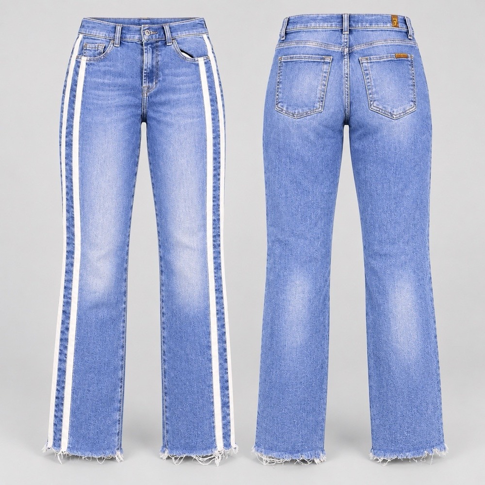 7 For All Mankind Womens 27/28 Ankle Skinny Jeans Striped Raw Hem vtg